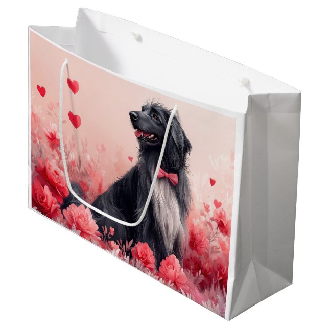 Bolsa De Regalo Grande Hound afgano con Rosas - El día de San Valentín (Angulo Anverso)