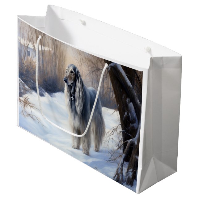 Bolsa De Regalo Grande Hound afgano deja que nieve Navidades (Angulo Anverso)