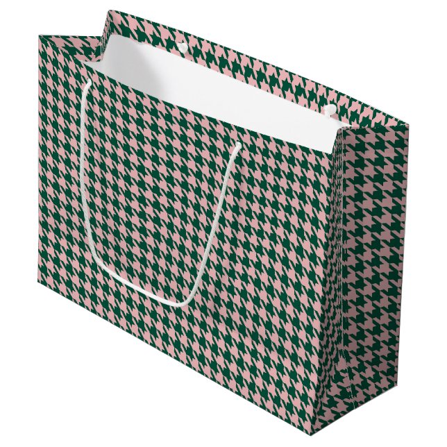 Bolsa De Regalo Grande Houndstooth Navidad Moderna Vacaciones Verde & Ros (Angulo Anverso)