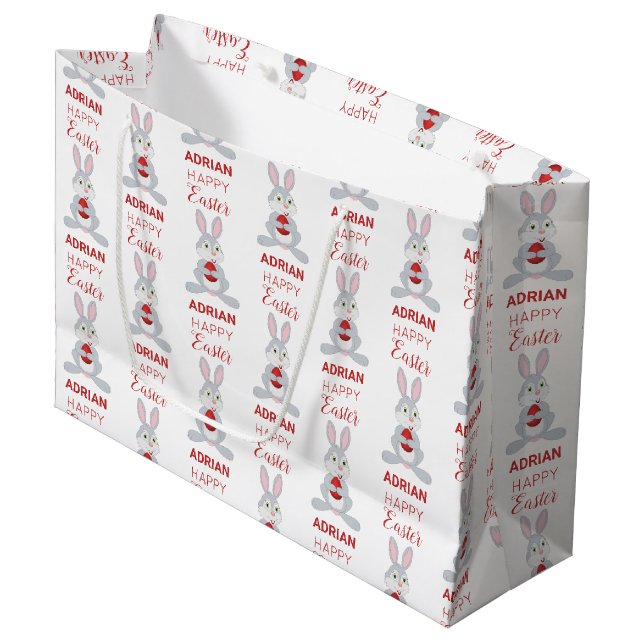 Bolsa De Regalo Grande Huevo de Pascua Rojo de Rabbit Cute Personalizado (Angulo Anverso)