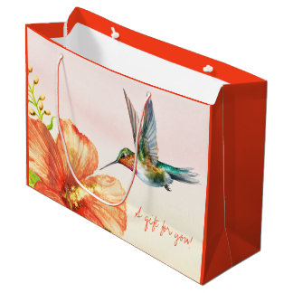 Bolsa De Regalo Grande Hummingbird y Hibiscus Flower