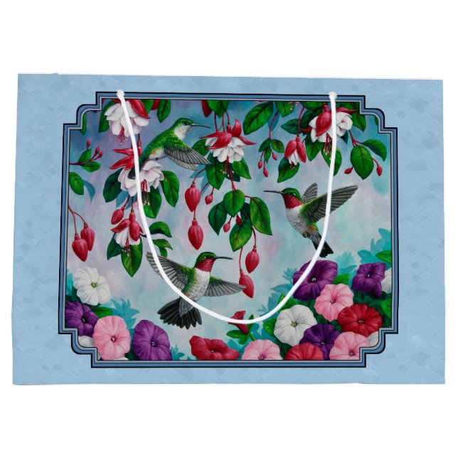 Bolsa De Regalo Grande Hummingbirds and Flowers Blue (Reverso)