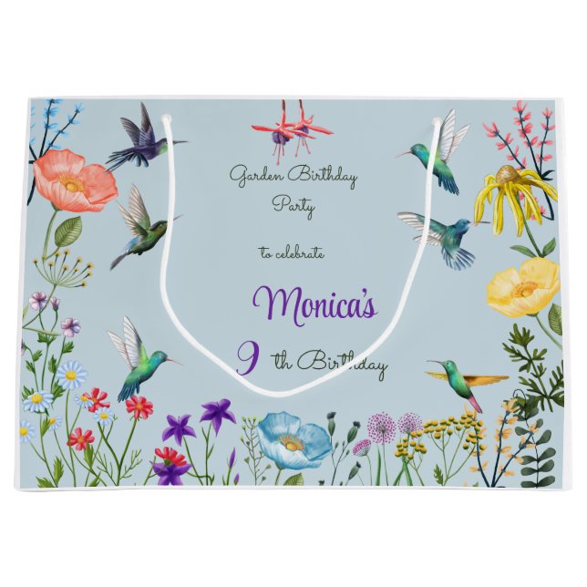 Bolsa De Regalo Grande Hummingbirds y fiesta de cumpleaños del jardín flo (Anverso)