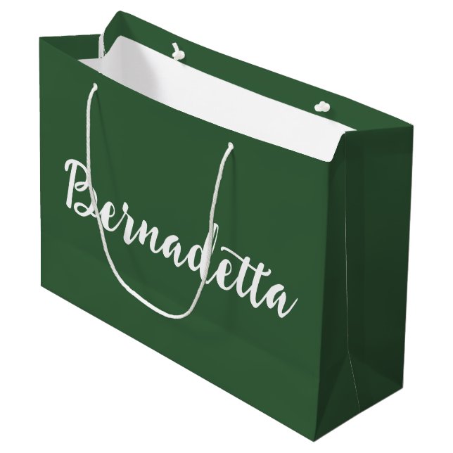Bolsa De Regalo Grande Hunter Green Handwriter Elegant Name (Angulo Anverso)