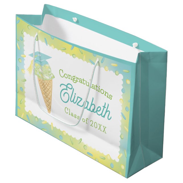 Bolsa De Regalo Grande Ice Cream Graduation Party Blue Green (Angulo Anverso)