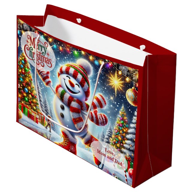 Bolsa De Regalo Grande Ice Skating Snowman Christmas (Angulo Anverso)