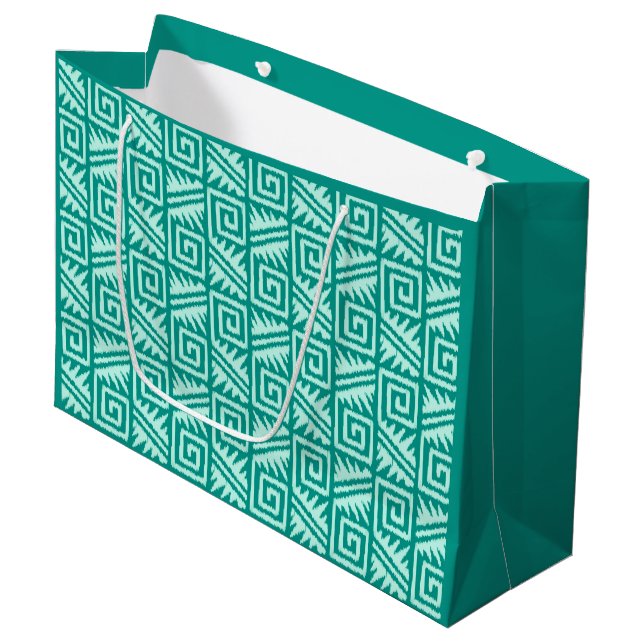 Bolsa De Regalo Grande Ikat Aztec Tribal - Turquesa y Aqua (Angulo Anverso)