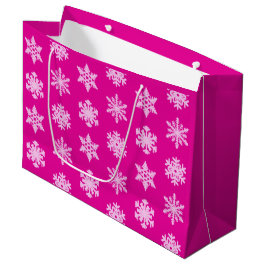 Bolsa De Regalo Grande Ikat Snowflakes - Fuchsia y el hielo rosado