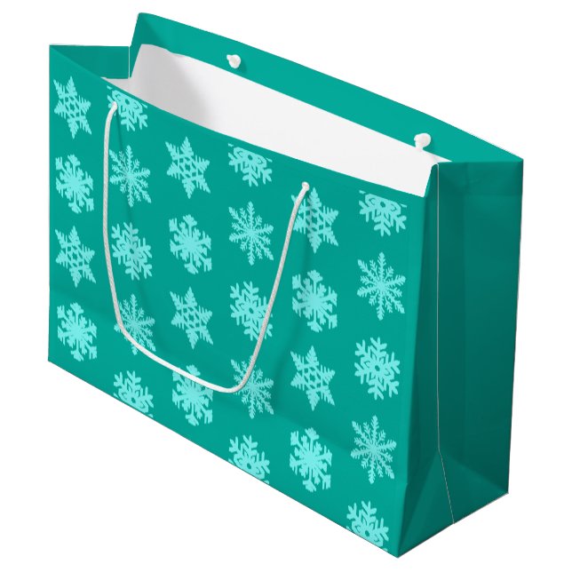 Bolsa De Regalo Grande Ikat Snowflakes - Turquesa y aqua (Angulo Anverso)