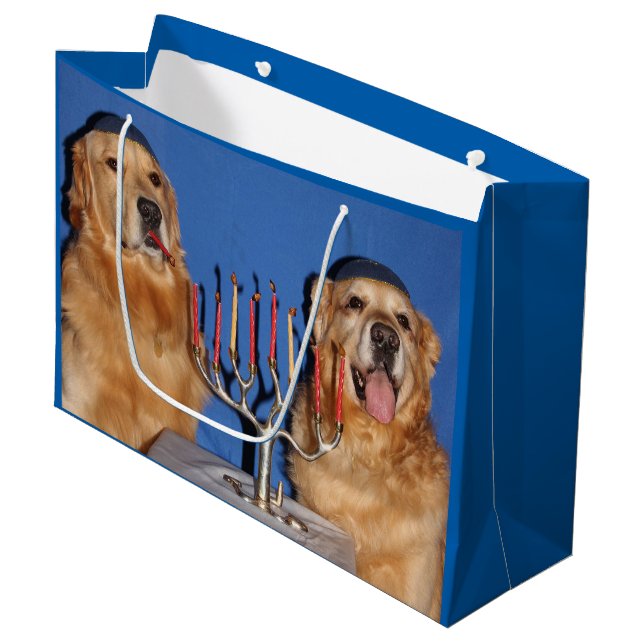 Bolsa De Regalo Grande Iluminación de Jánuca Menorah del golden retriever (Angulo Anverso)