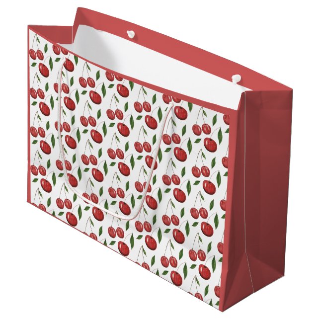 Bolsa De Regalo Grande Ilustracion acuarela de cerezas dulces (Angulo Anverso)