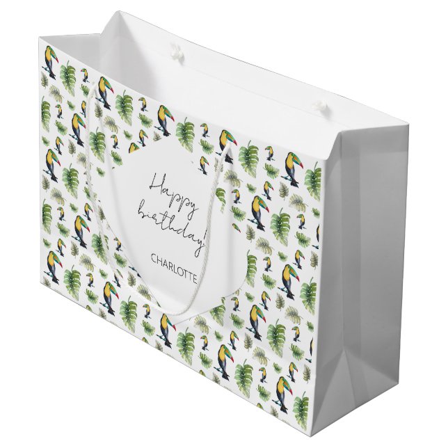 Bolsa De Regalo Grande Ilustracion acuático Toucan Exotic Monstera (Angulo Anverso)