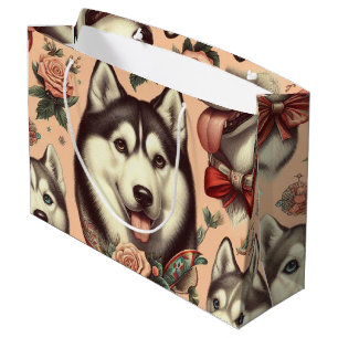 Bolsa De Regalo Grande Ilustracion Cute Vintage Siberian Husky