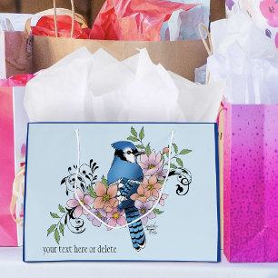 Bolsa De Regalo Grande Ilustración de flores de primavera y pájaro arrend