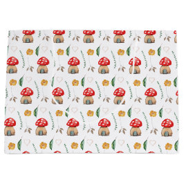 Bolsa De Regalo Grande Ilustracion de hongos rojos cúrcules acuarela