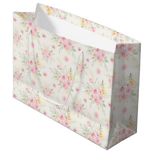 Bolsa De Regalo Grande Ilustración en acuarela de rosas rosadas bonitas