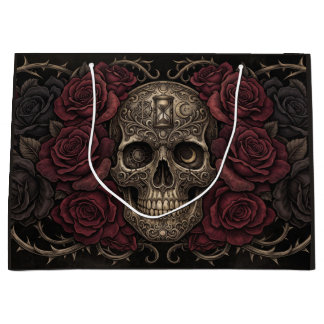 Bolsa De Regalo Grande Ilustración gótica de cráneo intrincado y rosas os