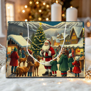 Bolsa De Regalo Grande Ilustración Navideña Vintage