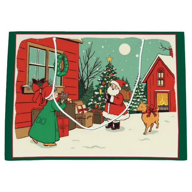 Bolsa De Regalo Grande Ilustracion navideño vintage (Anverso)