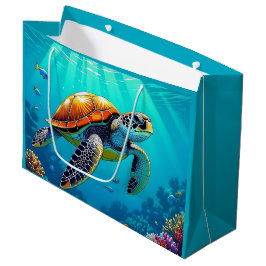 Bolsa De Regalo Grande Ilustracion Océano vibrante de tortuga marina