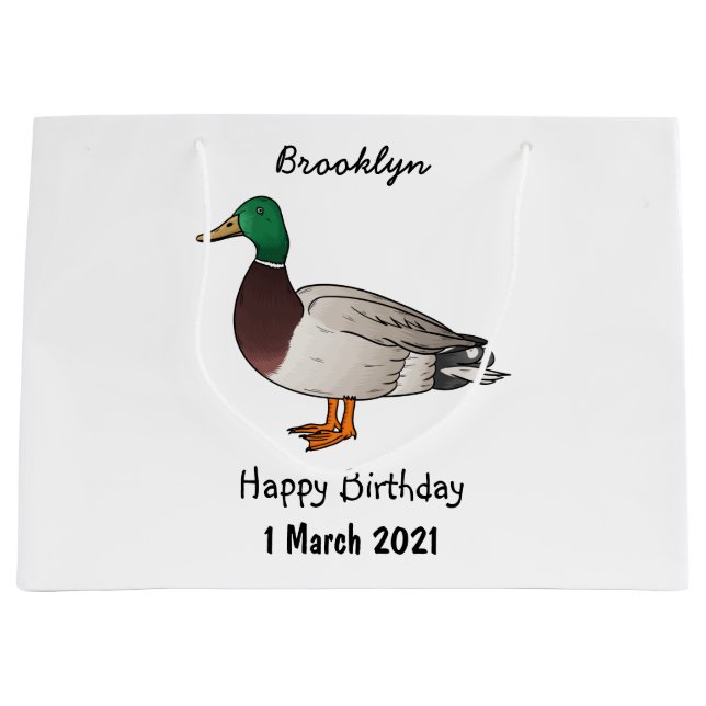 Bolsa De Regalo Grande Ilustracion personalizado de pato mallard (Anverso)