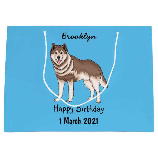 Bolsa De Regalo Grande Ilustracion personalizado husky siberiano (Anverso)