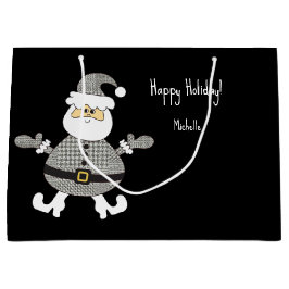 Bolsa De Regalo Grande Ilustracion Santa Holiday con manchas de color gri