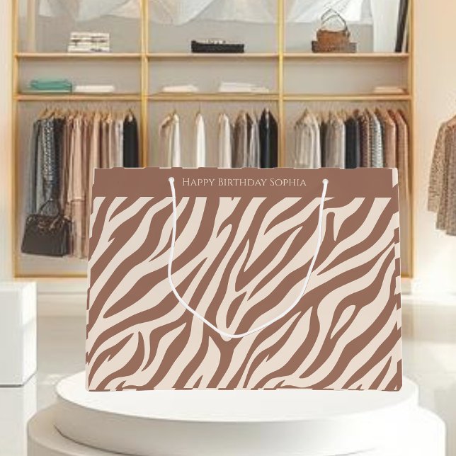 Bolsa De Regalo Grande Impresión cebra-mousse Mocha (Zebra Print-Mocha Mousse-Personalized Large Gift Bag )