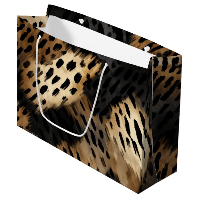 Bolsa De Regalo Grande Impresión de animales de leopardo de oro negro (Angulo Anverso)