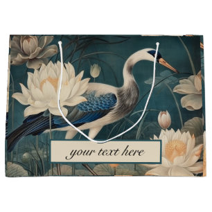 Bolsa De Regalo Grande Impresión de Arte Botánico de Grulla Azul Antigua 