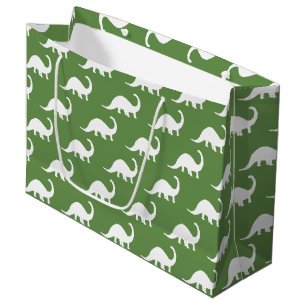 Bolsa De Regalo Grande Impresión de dinosaurios de bronce blanco