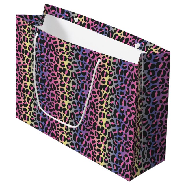 Bolsa De Regalo Grande Impresión de leopardo arco iris (Angulo Anverso)