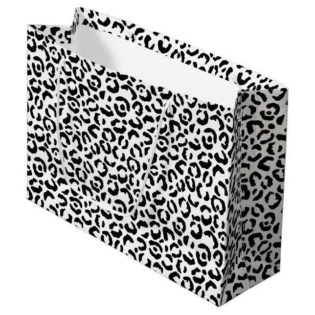 Bolsa De Regalo Grande Impresión de Leopardo Blanco Negro       (Angulo Anverso)
