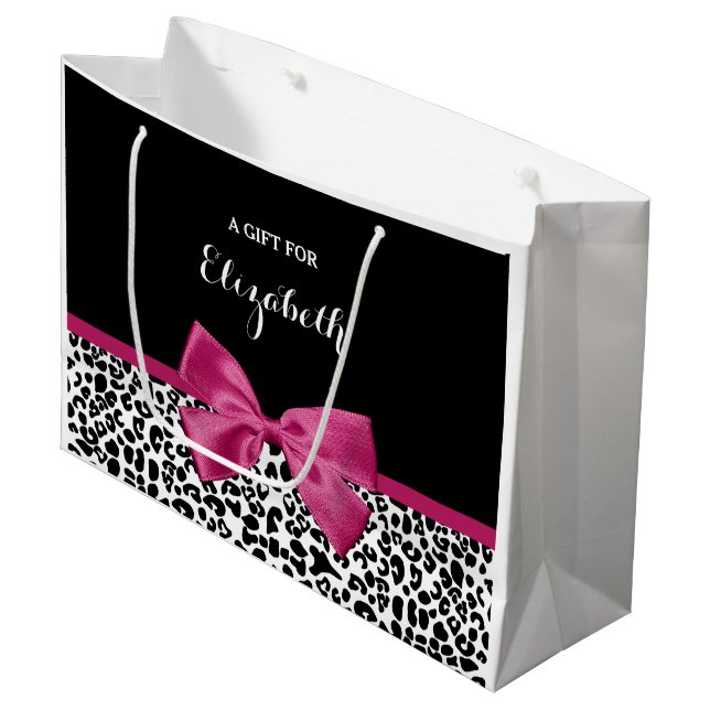 Bolsa De Regalo Grande Impresión de Leopardo de cinta rosa oscuro con nom (Angulo Anverso)