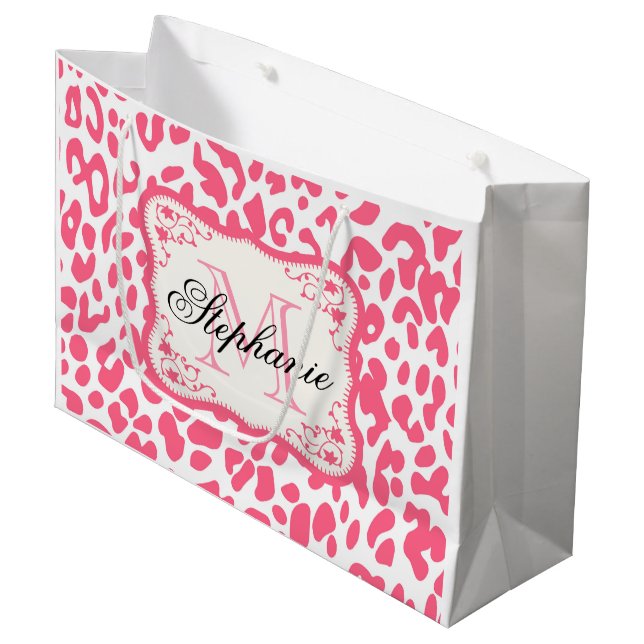Bolsa De Regalo Grande Impresión de leopardo rosa (Angulo Anverso)