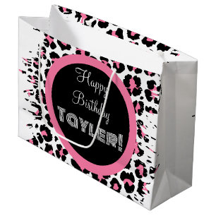Bolsa De Regalo Grande Impresión de queso rosa negro y blanco personaliza