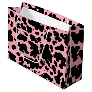Bolsa De Regalo Grande Impresión de rodeo de piel de vaca negra rosa