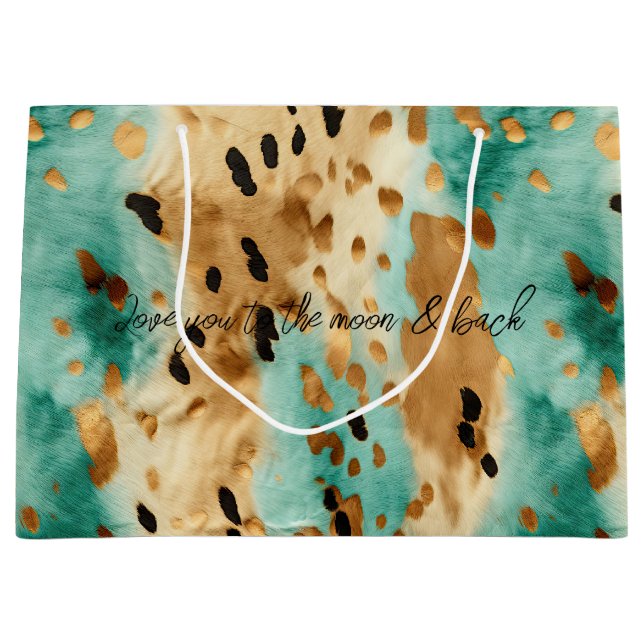 Bolsa De Regalo Grande Impresión de un animal negro turquesa dorado (Anverso)