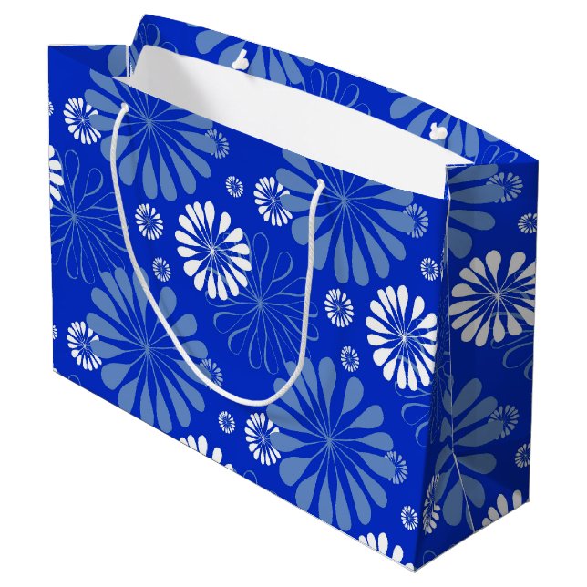 Bolsa De Regalo Grande Impresión floral moderna azul eléctrico (Angulo reverso)