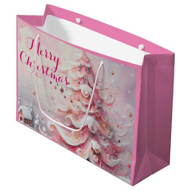 Bolsa De Regalo Grande Impresionante y caprichoso árbol de Navidad rosa (Angulo Anverso)