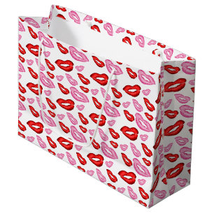 Bolsa De Regalo Grande Impresiones de lápiz labial rosa y rojo