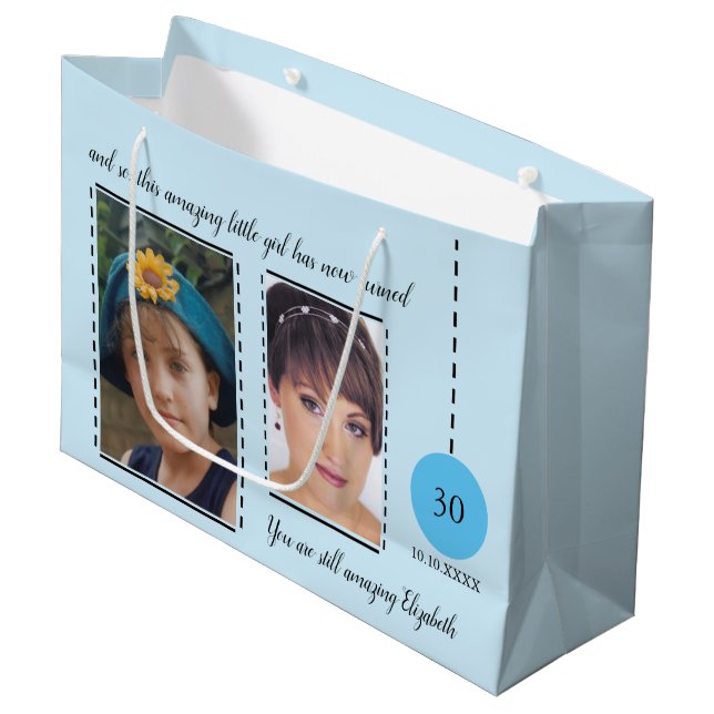 Bolsa De Regalo Grande Increíble 30 cumpleaños fecha azul negro (Angulo Anverso)