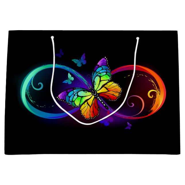 Bolsa De Regalo Grande Infinidad vibrante con mariposa arco iris sobre ne (Anverso)