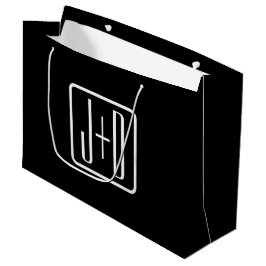 Bolsa De Regalo Grande Iniciales Monogramadas Modernas | Blanco y Negro
