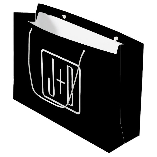Bolsa De Regalo Grande Iniciales monogramadas modernas | Blanco y negro (Angulo Anverso)