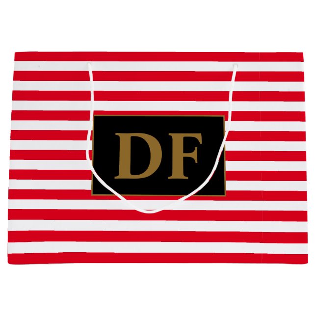 Bolsa De Regalo Grande Iniciales personalizados Bandas rojas/blancas (Anverso)
