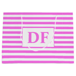 Bolsa De Regalo Grande Iniciales personalizados de franjas rosadas/blanca