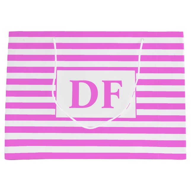 Bolsa De Regalo Grande Iniciales personalizados de franjas rosadas/blanca (Anverso)