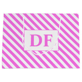 Bolsa De Regalo Grande Iniciales personalizados de franjas rosadas/blanca