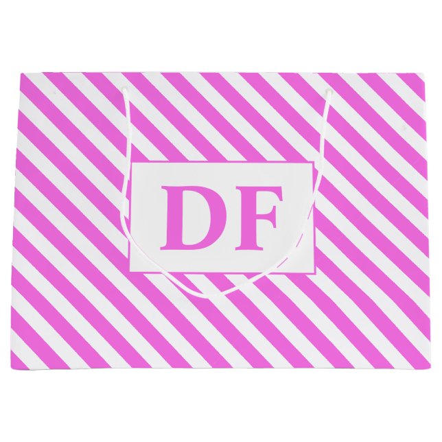 Bolsa De Regalo Grande Iniciales personalizados de franjas rosadas/blanca (Anverso)